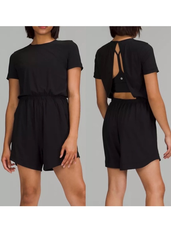 lululemon athletica Pants - Lululemon Black Lightweight High Neck Romper Open Back size 8